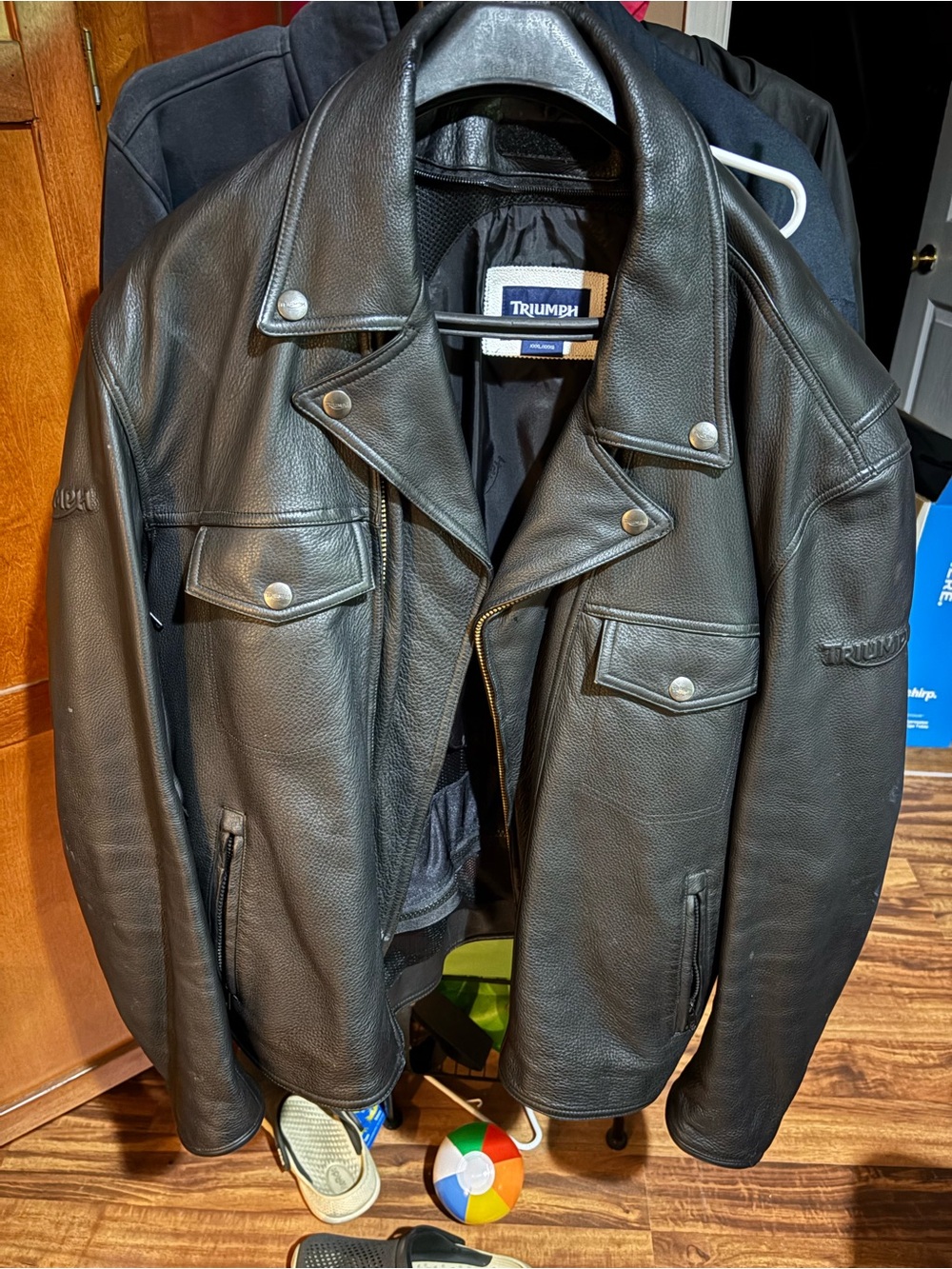 Triumph Black Leather Bomber-Style Motorcycle Jacket